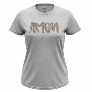 Gildan Women's Gray Tee with Colorful Graphic -AMEN